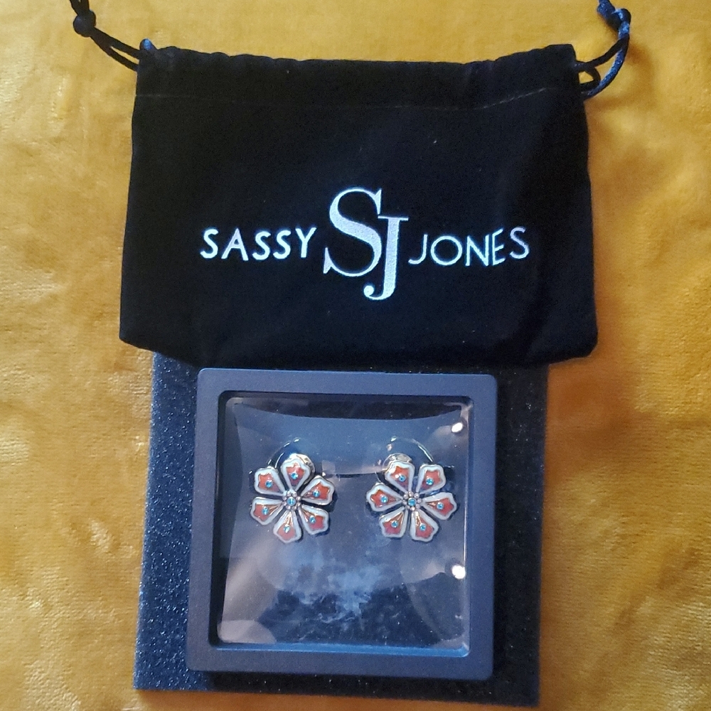 Sassy Jones Red and Gold Floral Stud Earrings